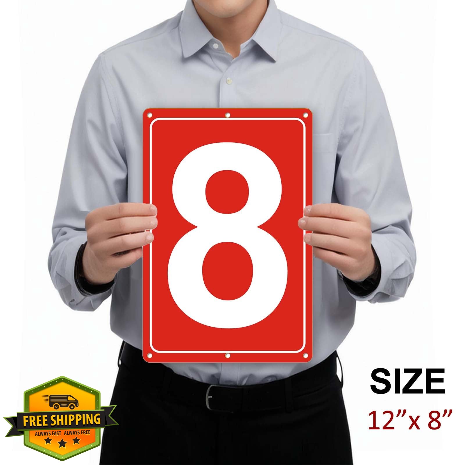 Frohllia Number Sign Red 12×8 Inches Set 8