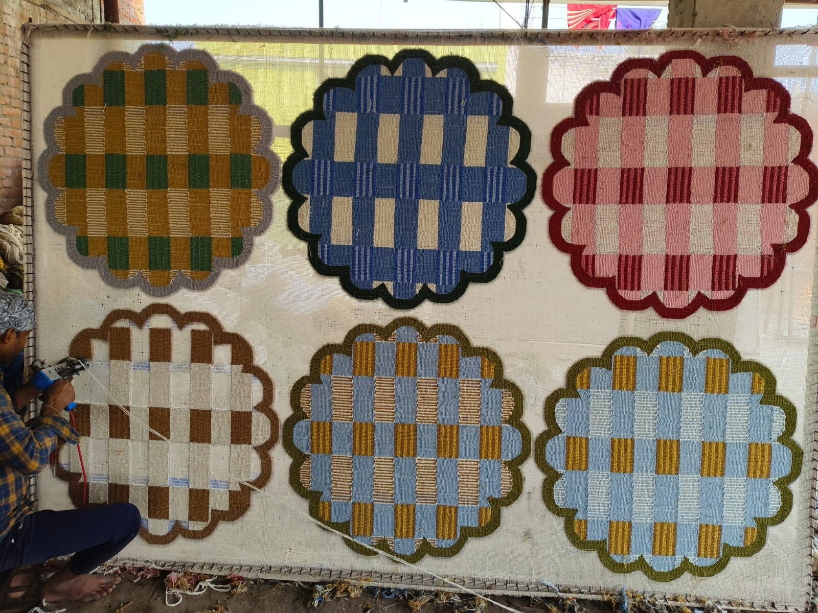Handmade Wool Tufted Rug Mustard Blue | Modern Geometric Carpet Cozy Home Decors