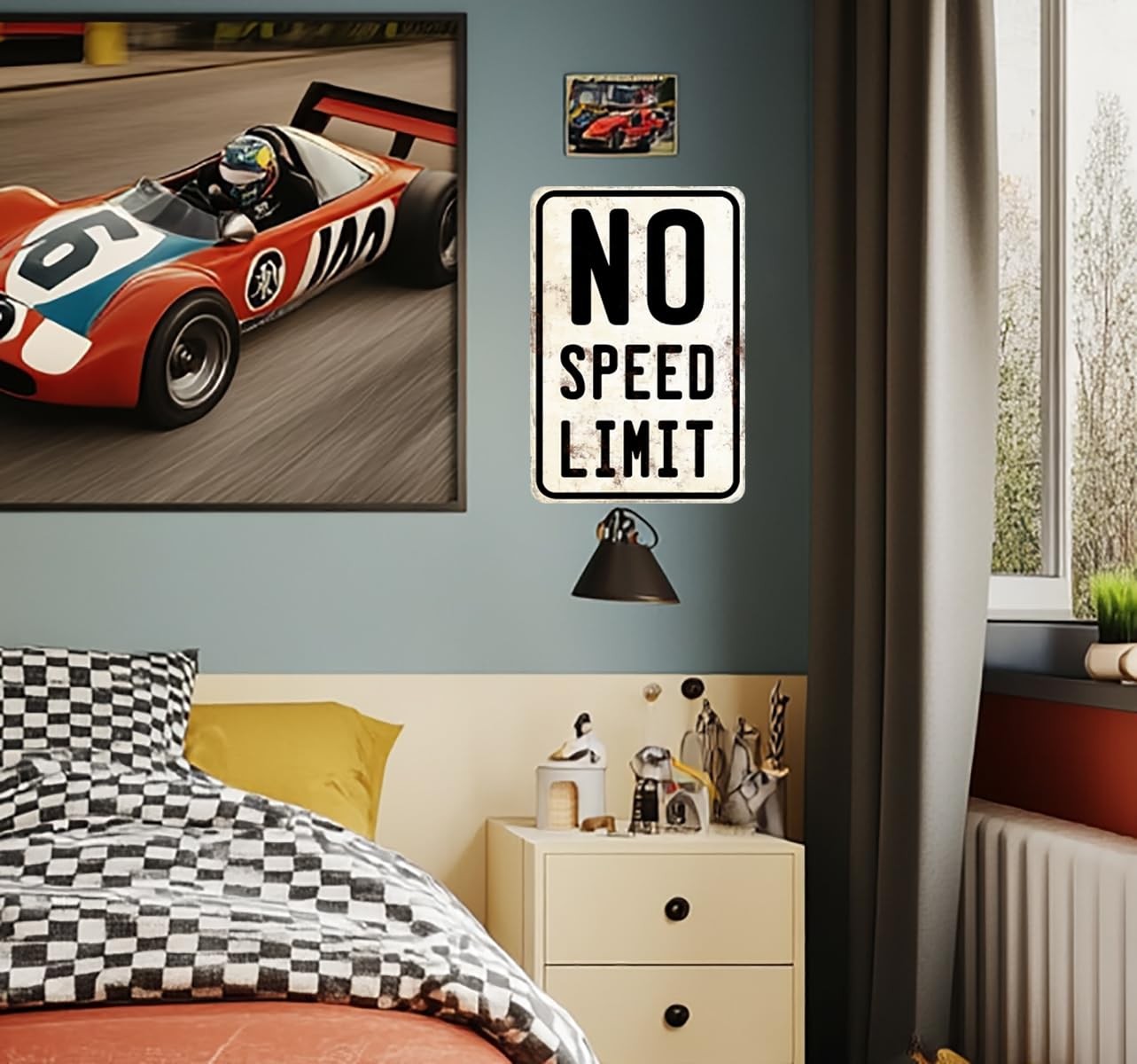 Car Room Wall Decor Vintage Metal Sign No 12 x 8 inches, Black And White