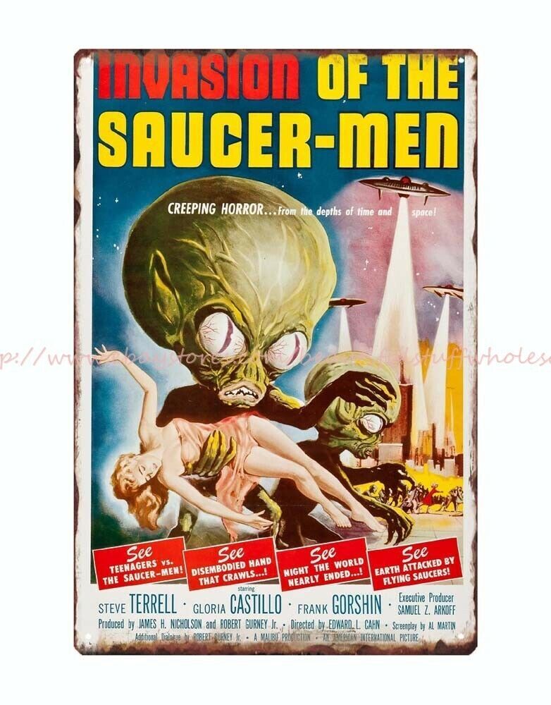 wall art invasion of the saucer men science fiction horror film metal tin sign