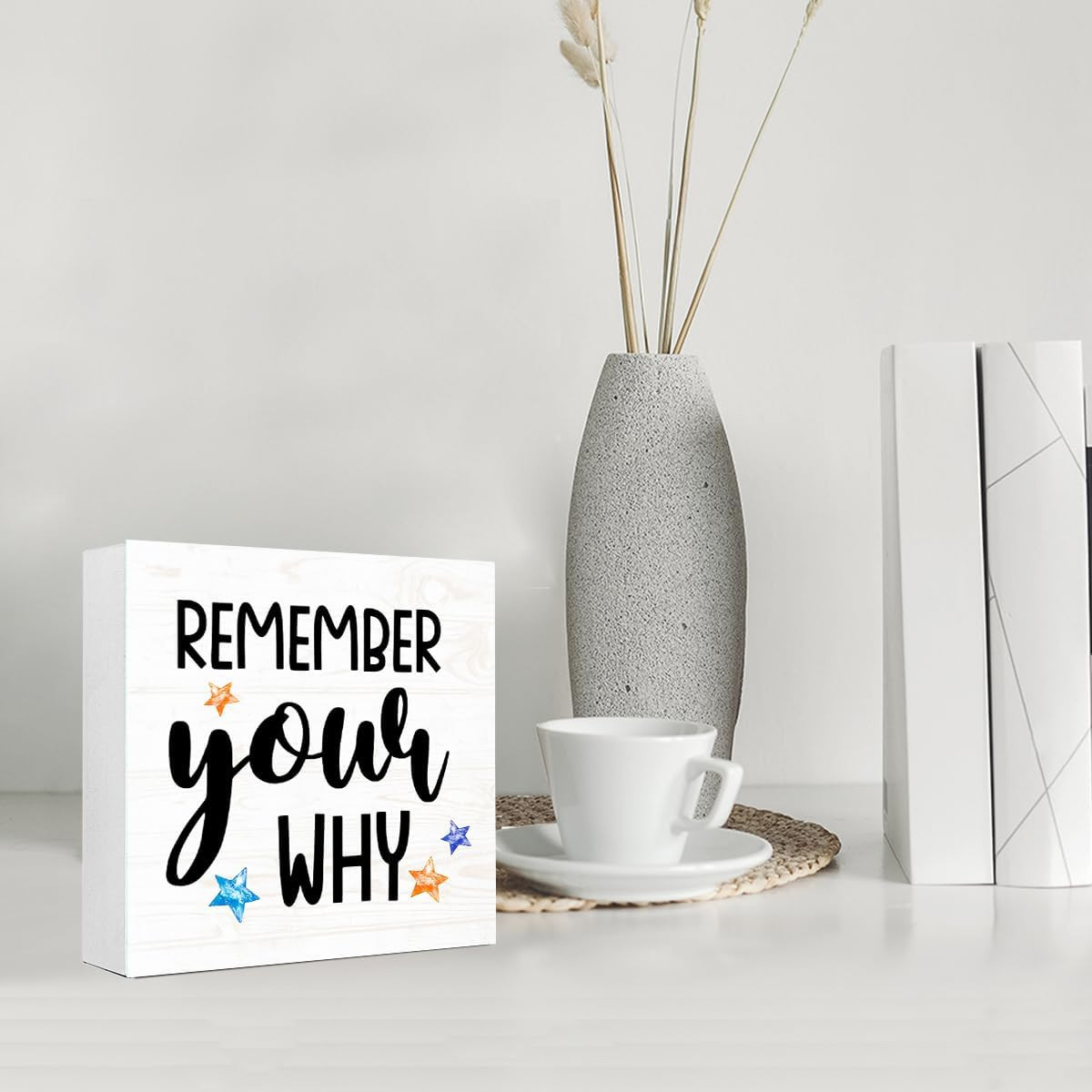 White Inspirational Office Wood Box Sign Desk Decor,Motivational Table Decor,Rem