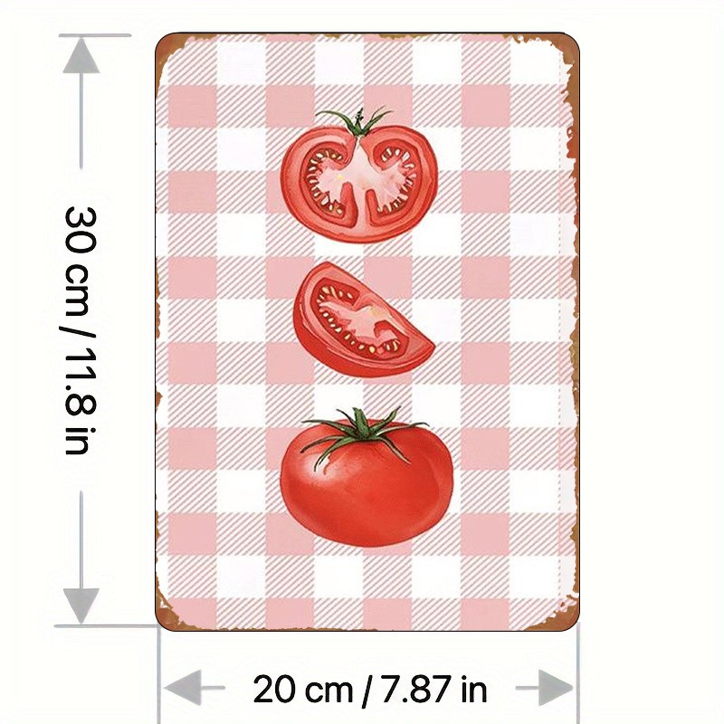 20.32×30.48 cm Metal Sign Tomato Pink Checkered Rustic Decor