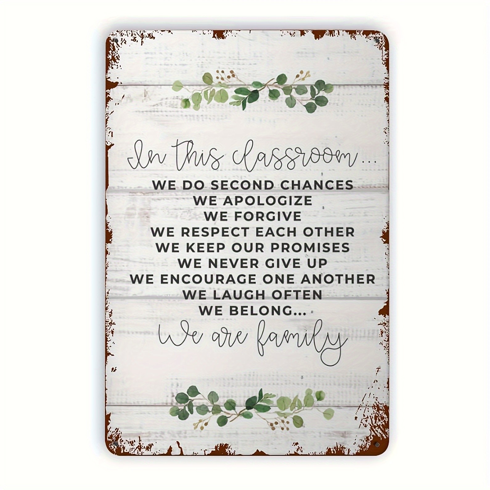 Vintage Metal Wall Art Sign 8×12 Distressed White Brown