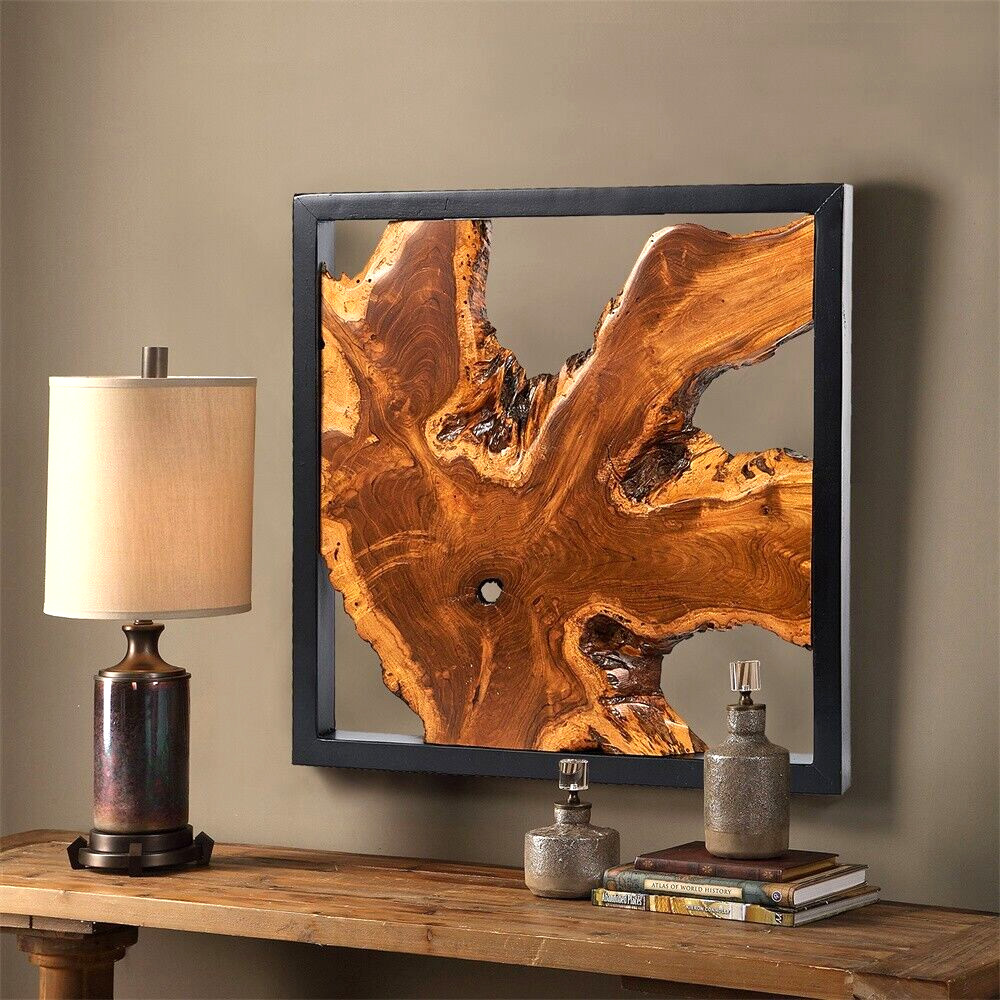 Farmhouse Wall Art Rustic Live Edge Solid Teak Wood Decor 17″x17″ Handmade Decor