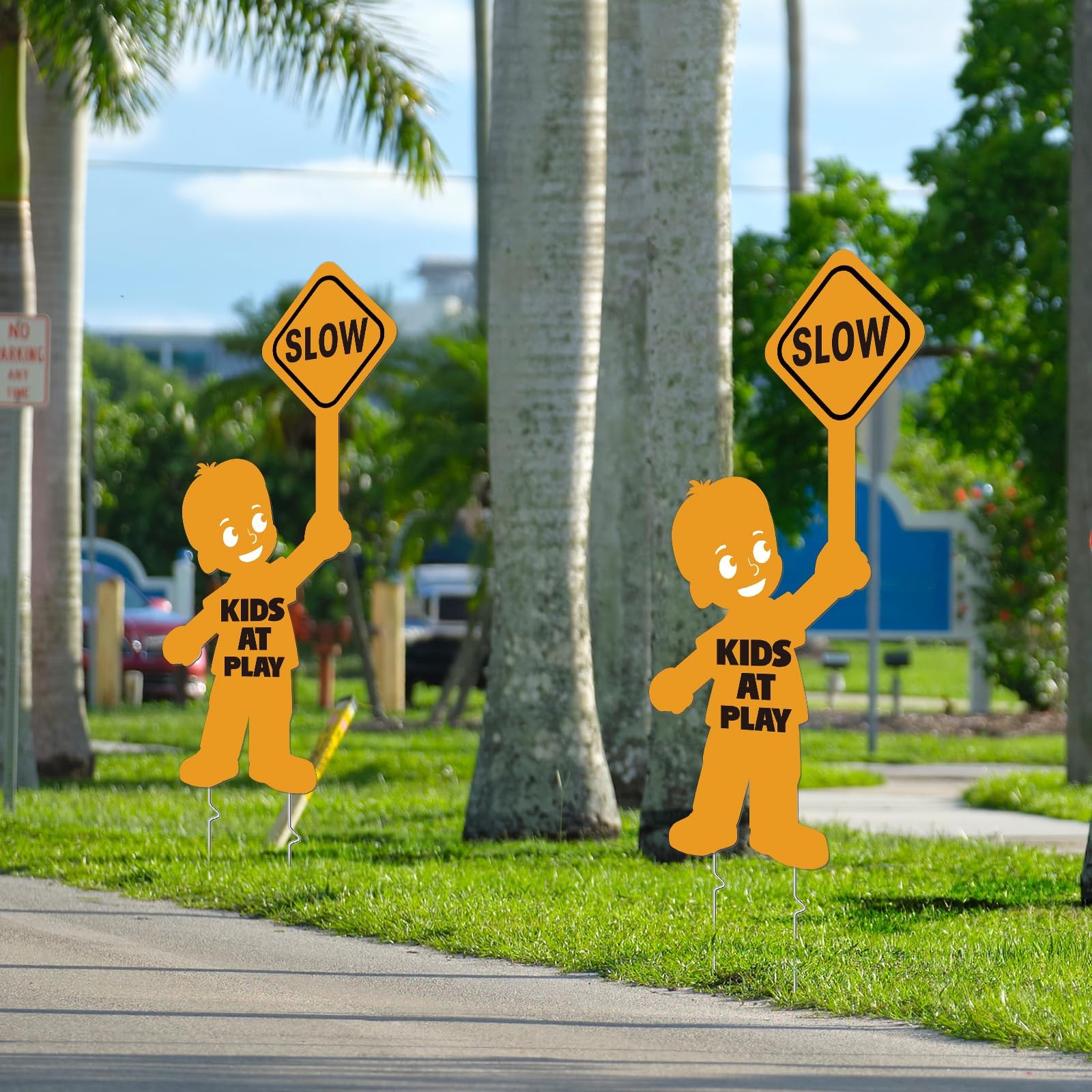 4 Pack Slow Down Kids at Play Signs for Street 16 x 12 Inches Double Sided Ch…