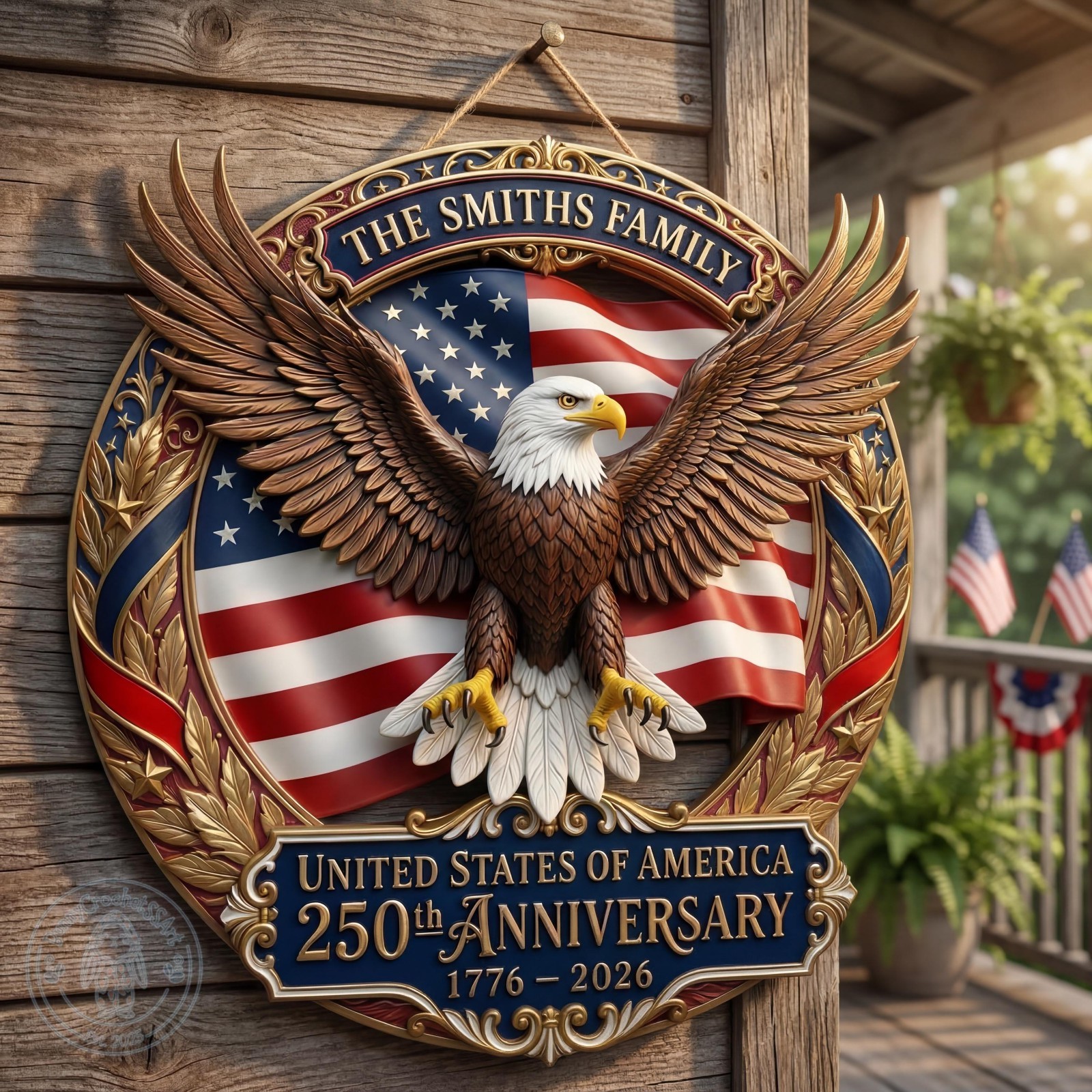 Personalized America 250th Anniversary Wood Sign with a faux 3D Effect , Patriot