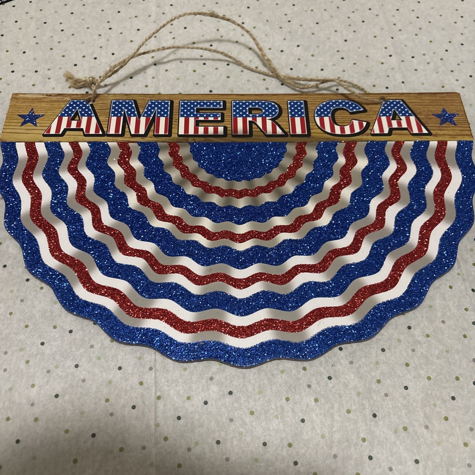 America Sign Red ,White and Blue Medium New With Glitter Look