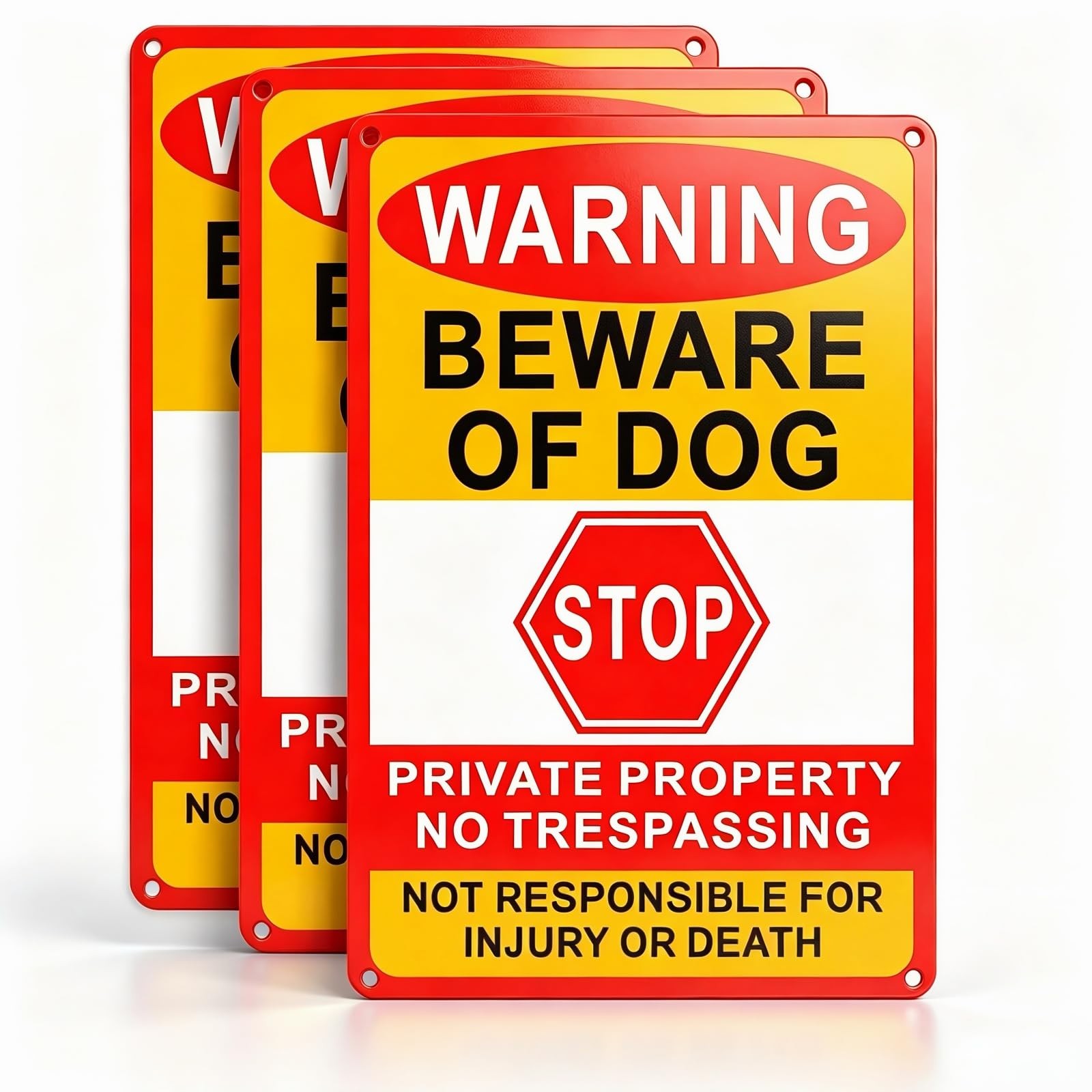 3 Pack Beware Of Dog Sign,8×12 Inches, Reflective Film, Anti-Rust Aluminum