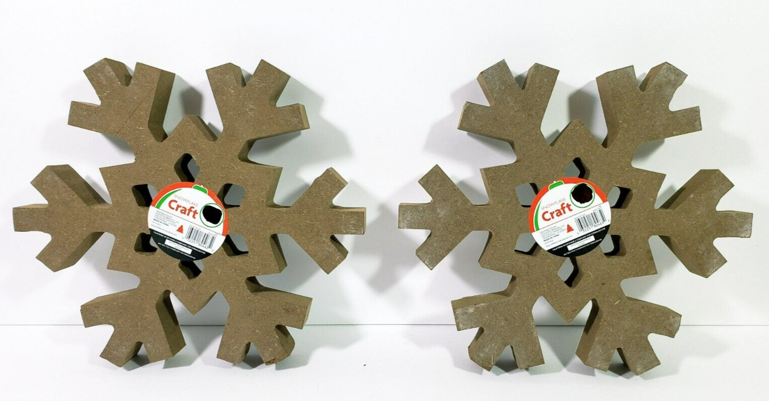 Snowflake White Shabby Wood Cutout Free Standing Lg 8 in Set of 2 Christmas NWT