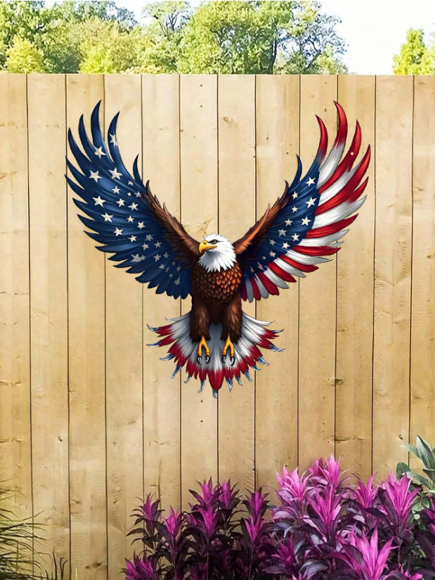 Soaring Eagle Metal Wall Art Patriotic American Flag Outdoor Decor