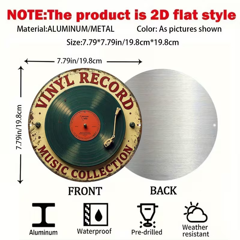 Flat Vintage Vinyl Record Wall Decoration Retro LP 2D metal Music Lovers Sign