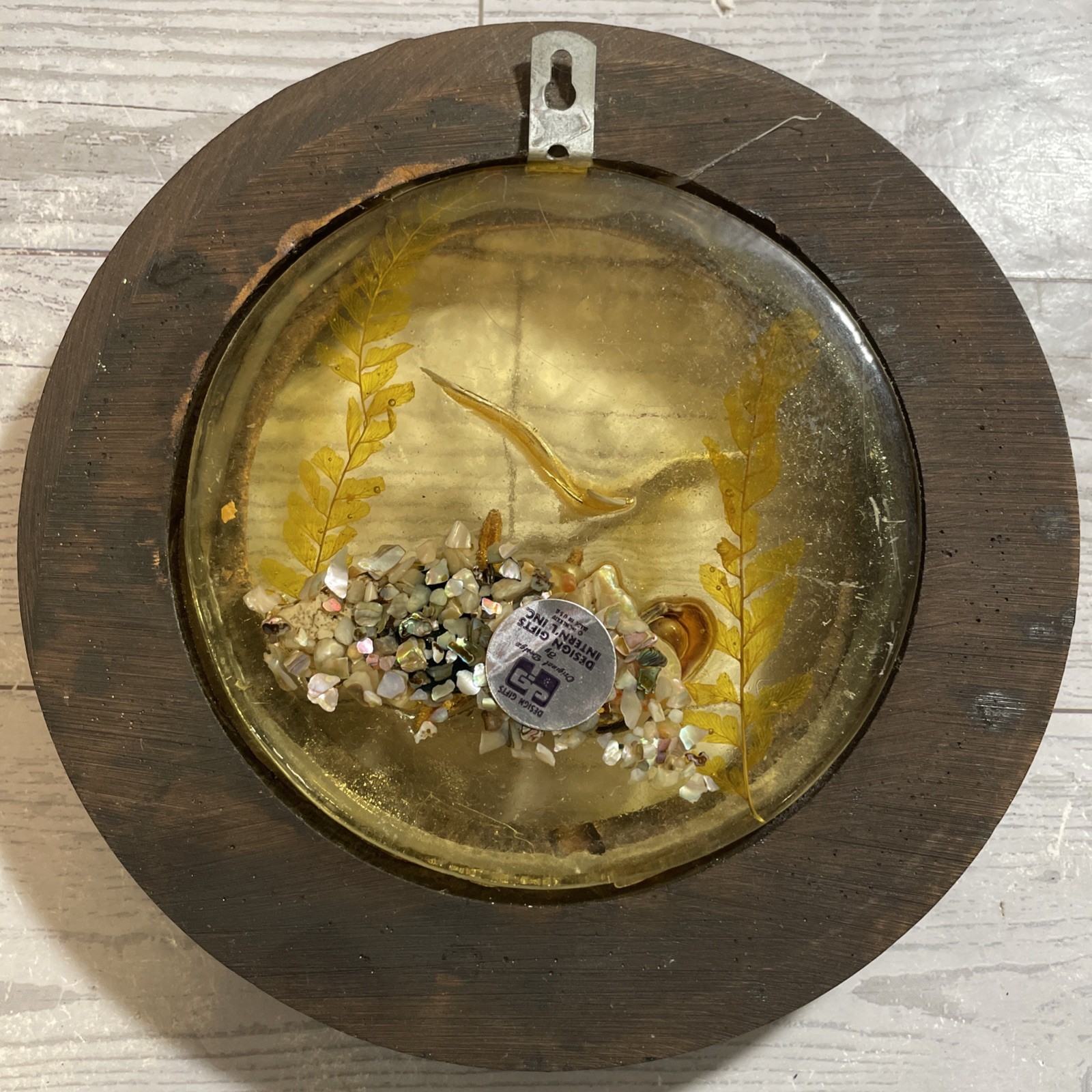 Vintage 1970’s Nautical Beach Coastal Hanging 6” Round Wall Art Lucite Wood