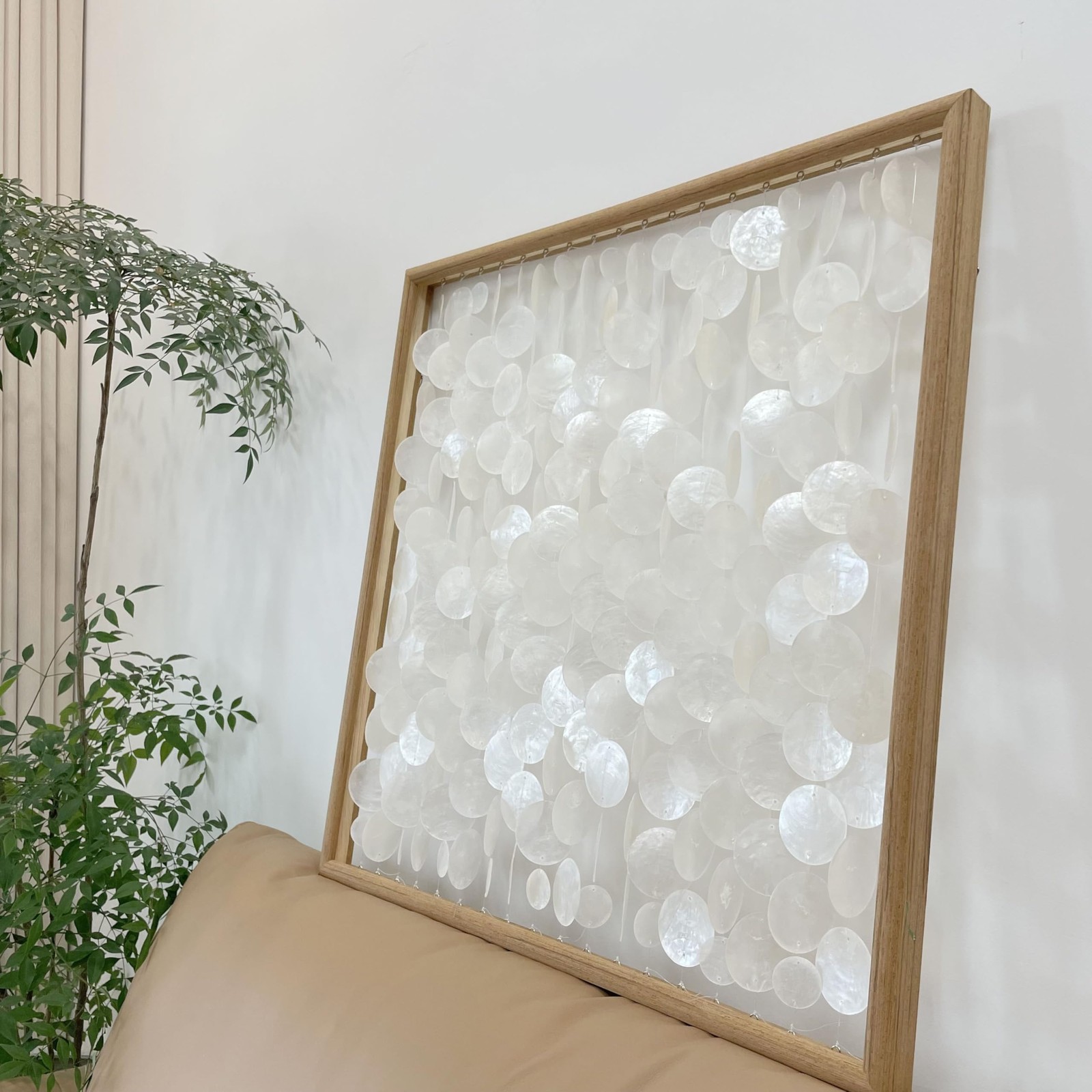 Bergamot 3D Handmade 24″x24″ Capiz Shell Wall Hanging Decor, Solid Wooden Fra…