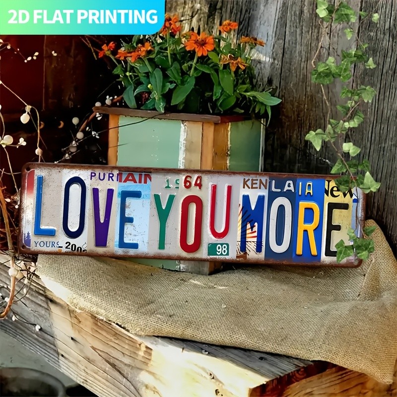 Love You More License Plate Collage Metal Sign Rustic Vintage Wall Decor Plaque
