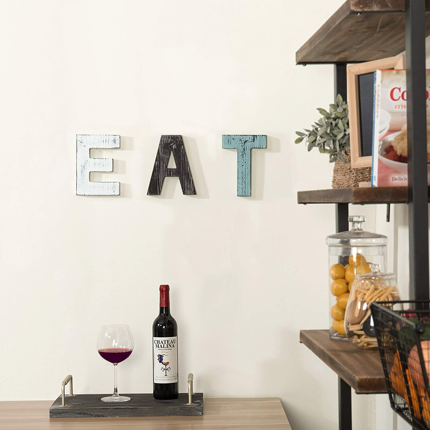 MyGift Rustic Multicolor Cutout Wooden EAT Letters, Wall Mounted Decorative Sign
