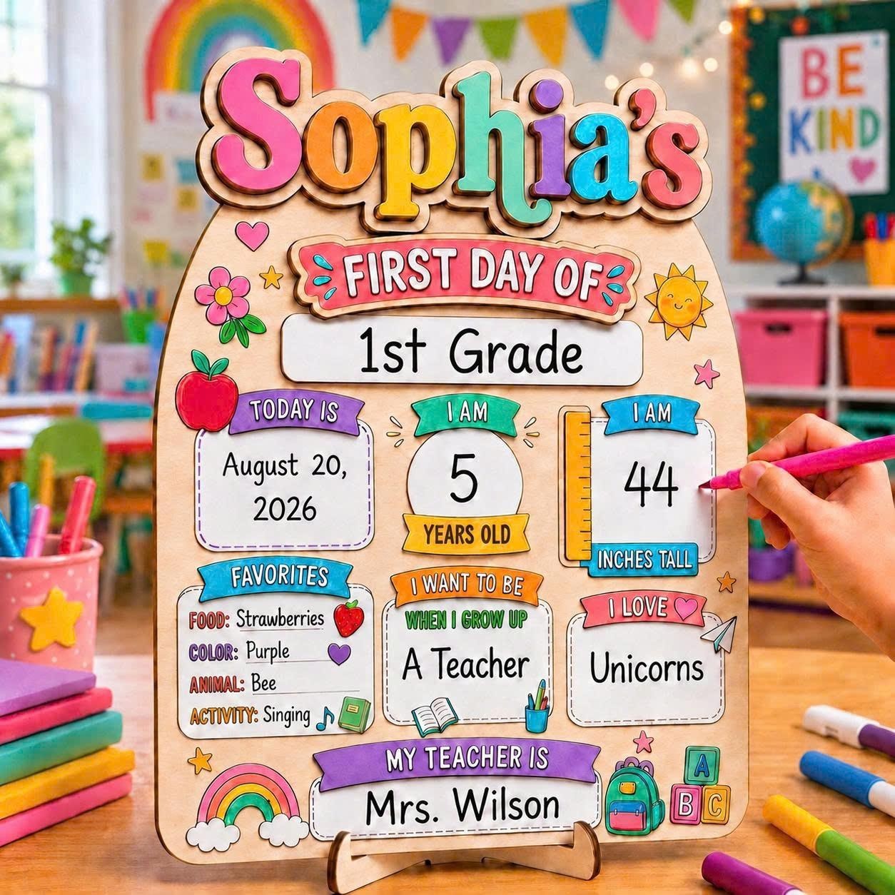 Personalized First & Last Day School Sign, Custom Wooden Photo Board