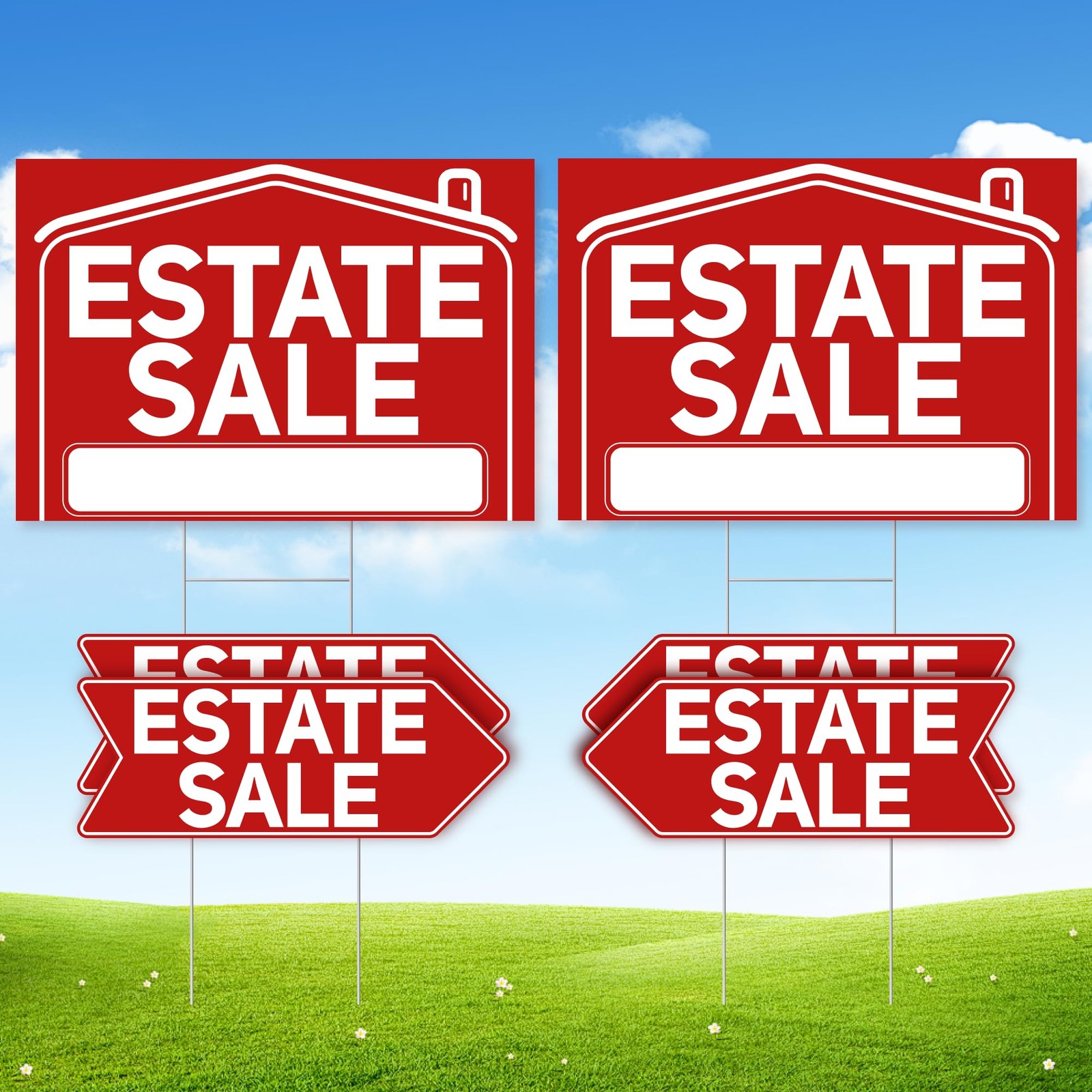 Estate Sale Signs With Stakes 24×16″ XL And 17×6″ Arrow Signs 6 PCS