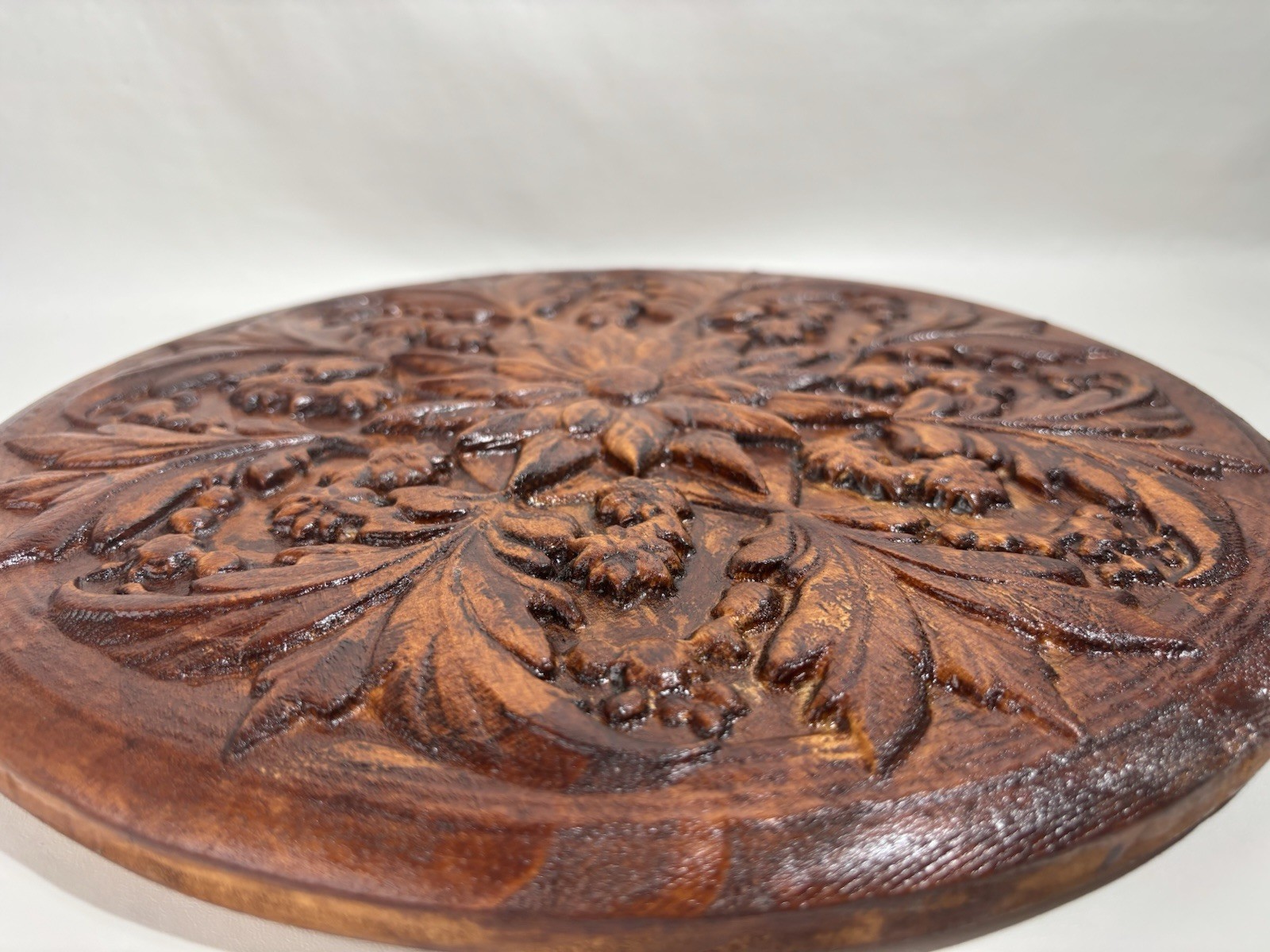 3D Wood Carved Floral Flowers Design Round Wall Art Home Decor Pine Custom-Made