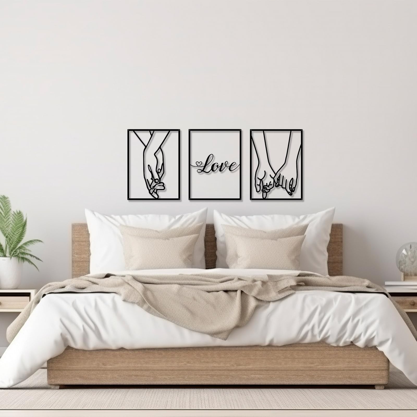 3 PCS Love Hands Minimalist Black Metal Wall Art Abstract Heart Couple Decor