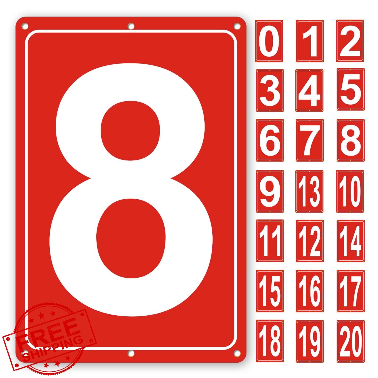 Frohllia Number Sign Red 12×8 Inches Set 8