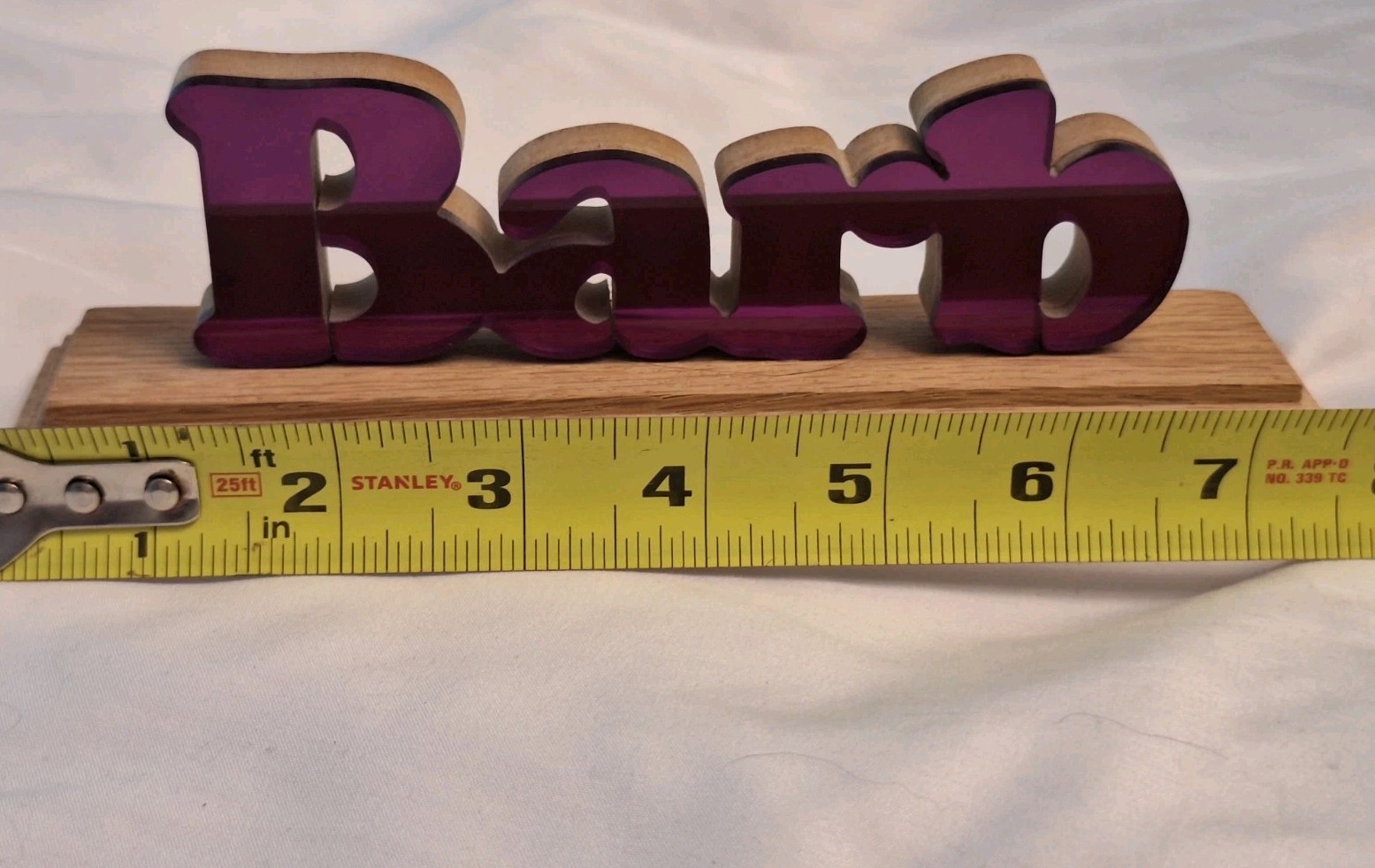 Personalized Name Desk Plaque “BARB” Purple Metallic Letters On Wood 7″ Long