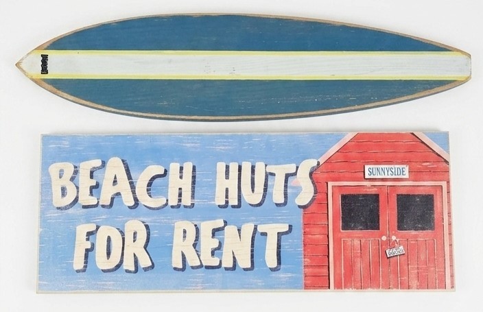 Beach Huts For Rent Wooden Sign Decor Plaque Set Sunnyside Surfboard Hanging