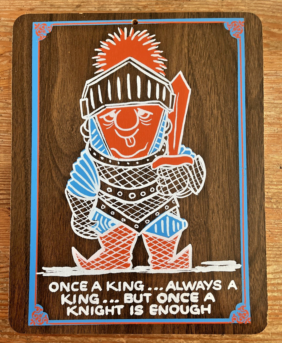 Vintage Novelty Sign Once a Night Knight Wood Kitsch Midcentury Sex Adult Humor