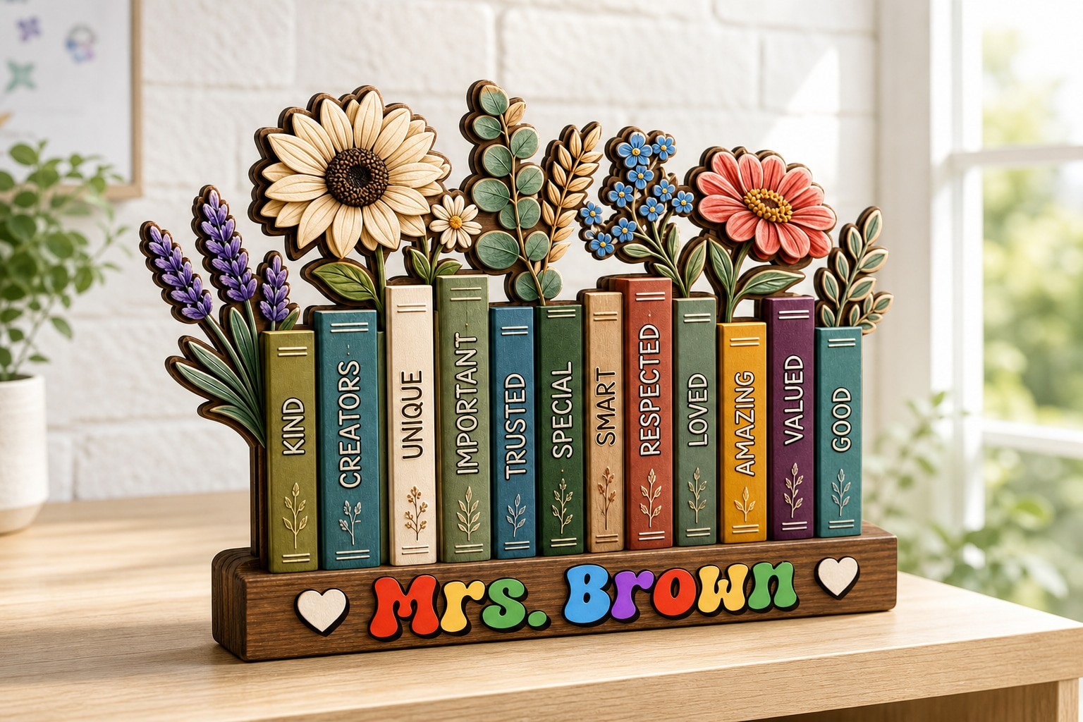 Teacher Desk Block Custom Floral Wood Desk Decor Appreciation Gift