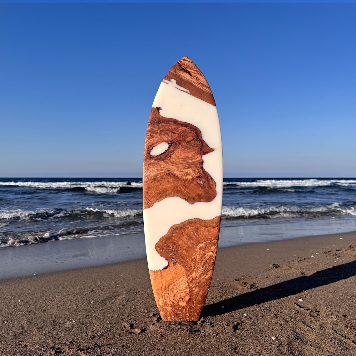 Olive Wood & Resin Surfboard Wall Art