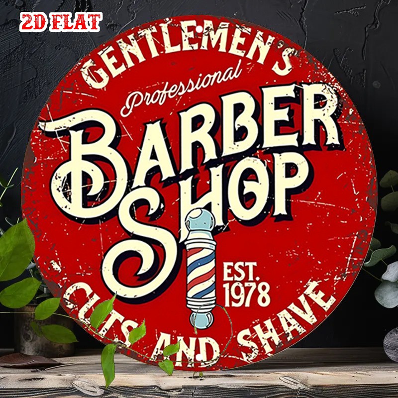 Barber Pole Sign Vintage Red White Aluminum Sign 8 Round Funny Retro