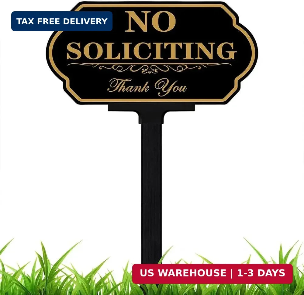 No Soliciting Yard Sign Aluminum 14×7 Stake 36 Inch Do Not Knock Lawn Sign