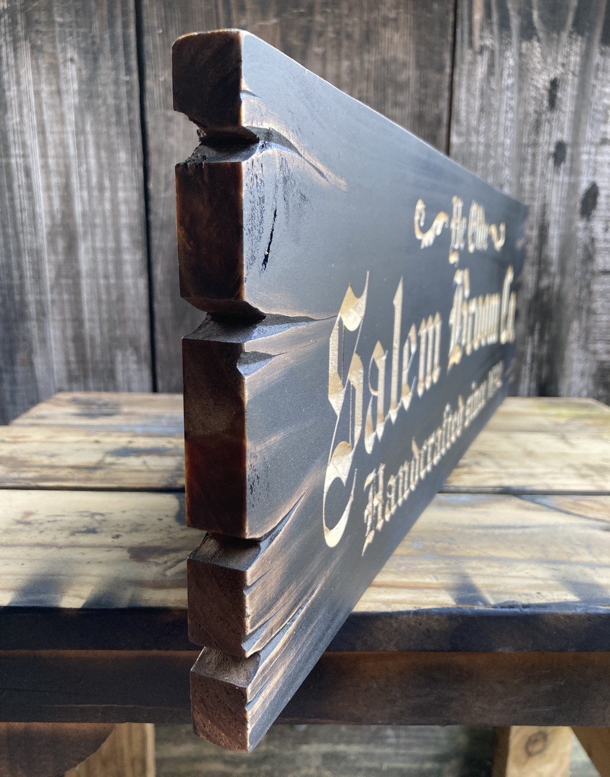 Halloween Salem Witch Broom Wooden Sign Carved Rustic Antique Look