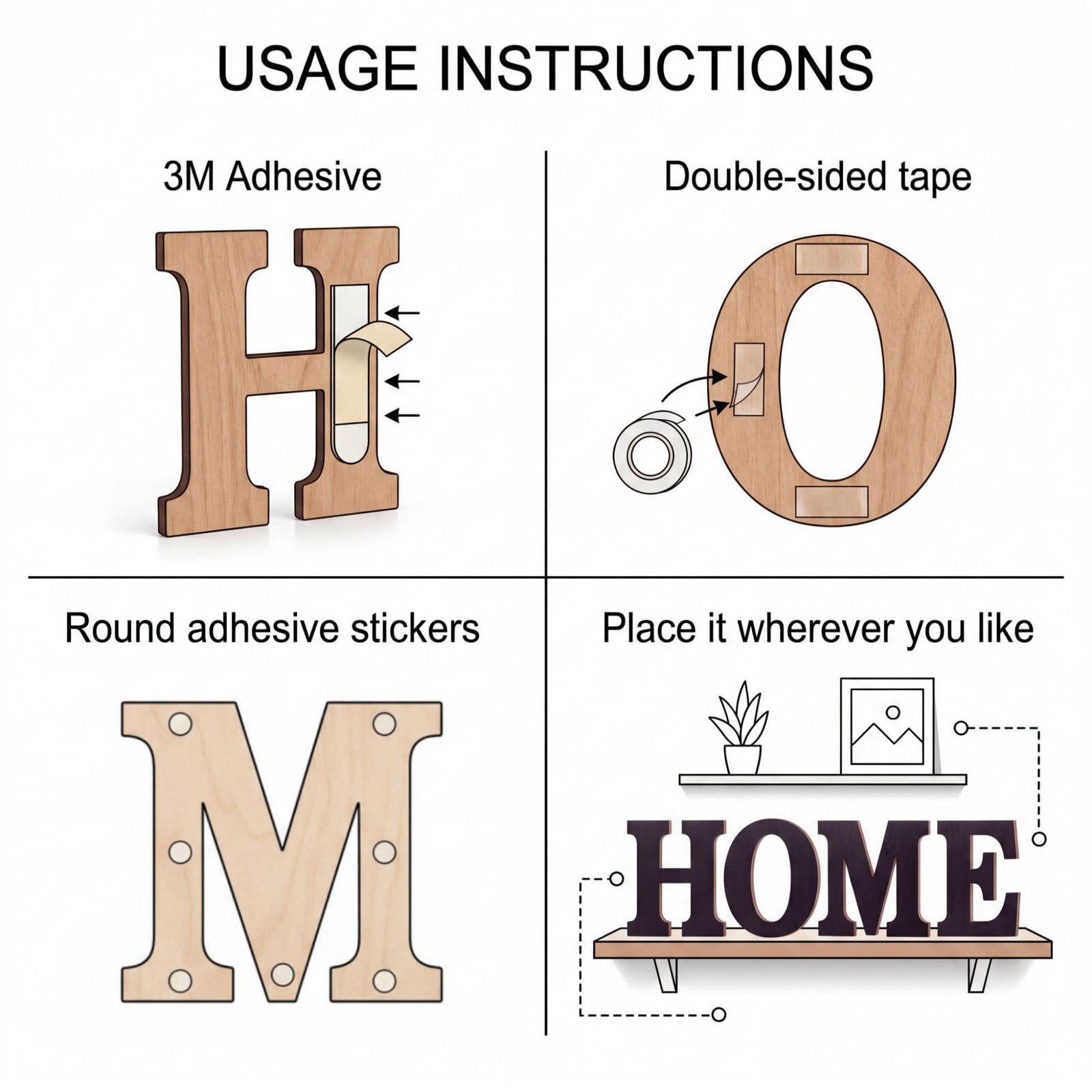 4 Pack 12 Inch Wooden Home Sign Wall Hanging Decor Farmhouse Letters for Wall…