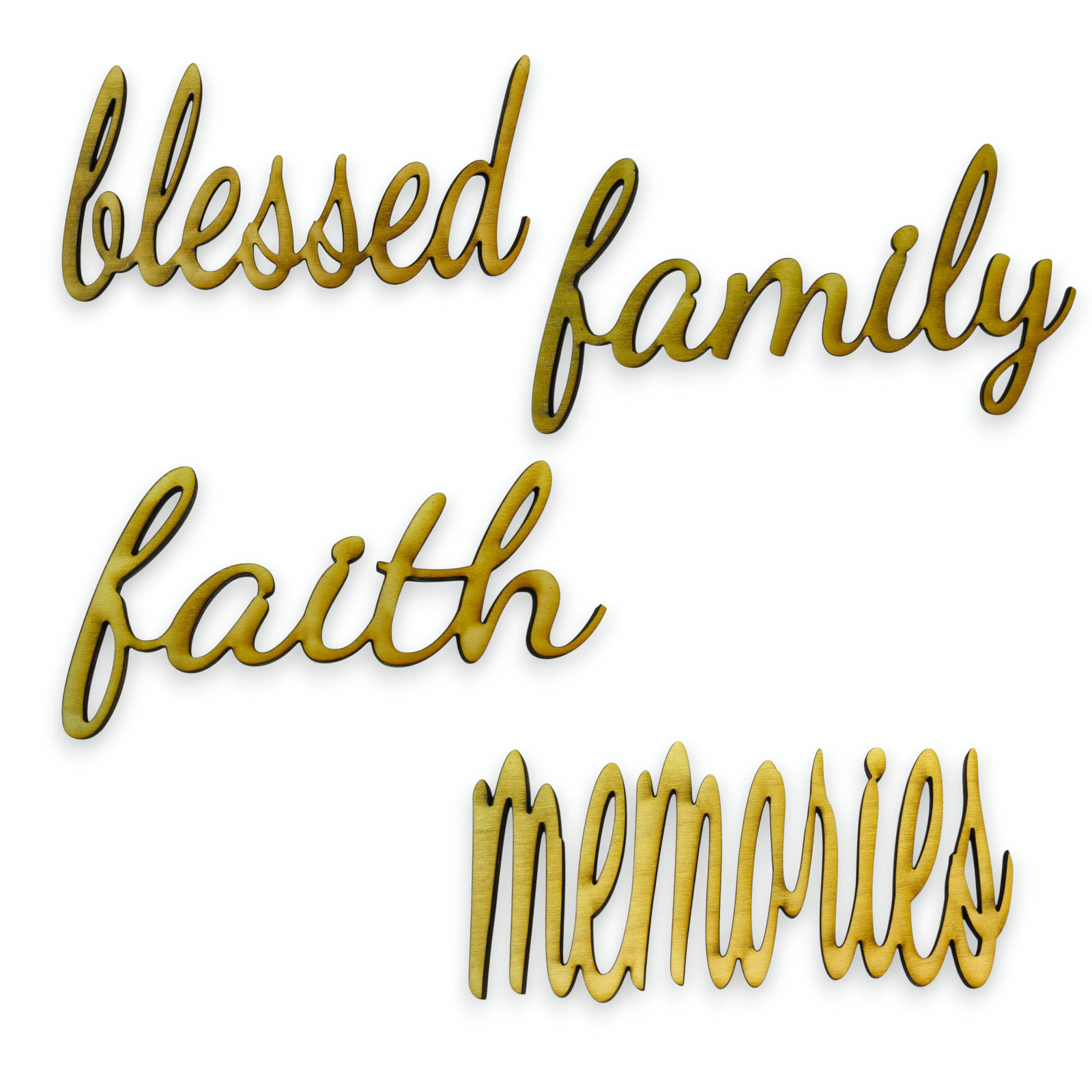 Signs – blessed family faith memories – All 4 – Raw Wood