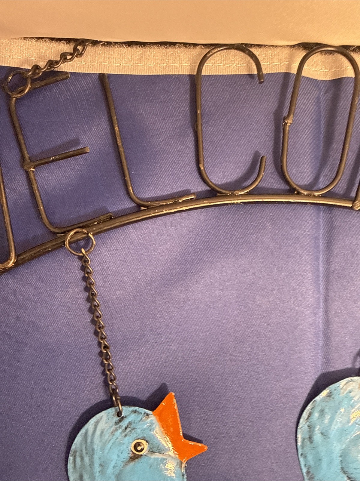 Vintage Metal Hand-Painted Welcome Bluebird Chicks Sunflower Flowers Sign