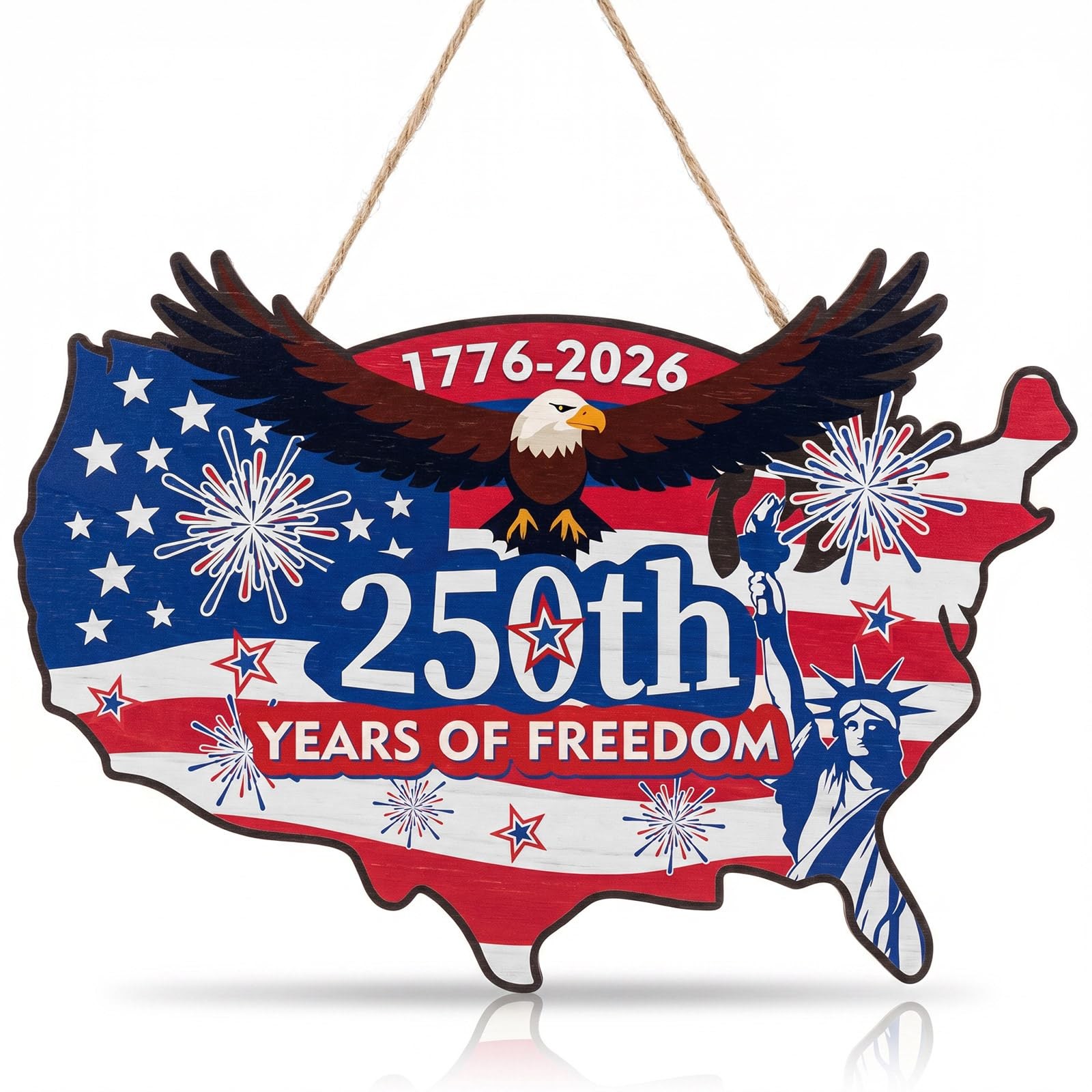 America 250th Anniversary Wood Sign 4th of July Door Wreath Independence Day Woo