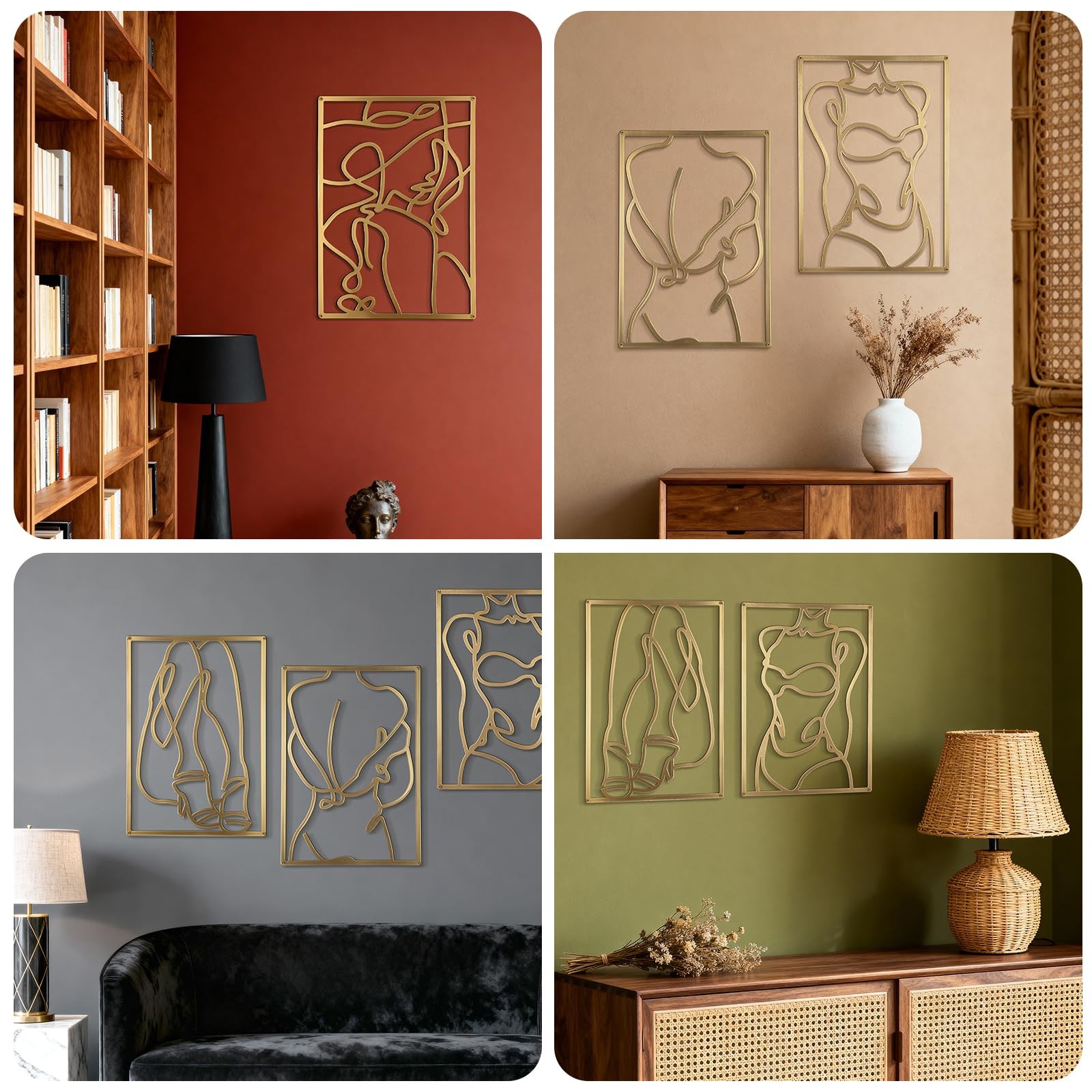 4 PCS Metal Wall Art Decor Minimalist Abstract Gold Female Body 17×11.8 Inch