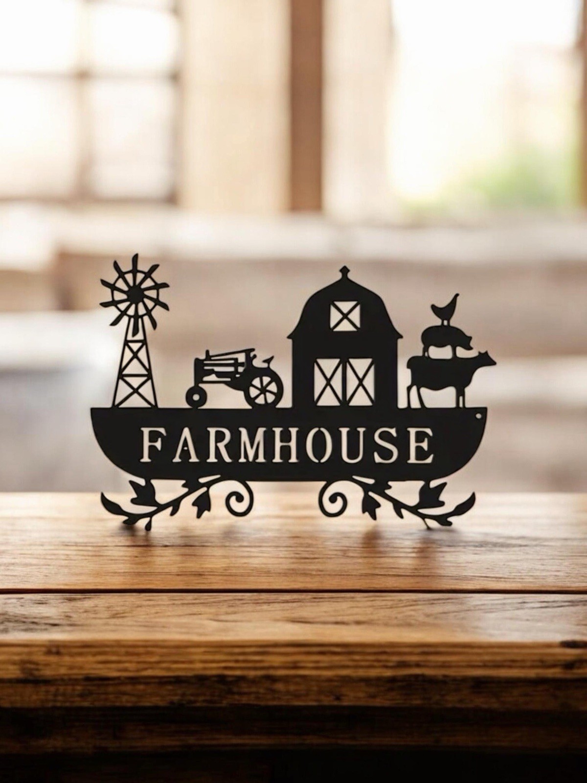 Metal Black Wall Art Farmhouse Rustic Farm Scene 12×8 Inches US Shipper