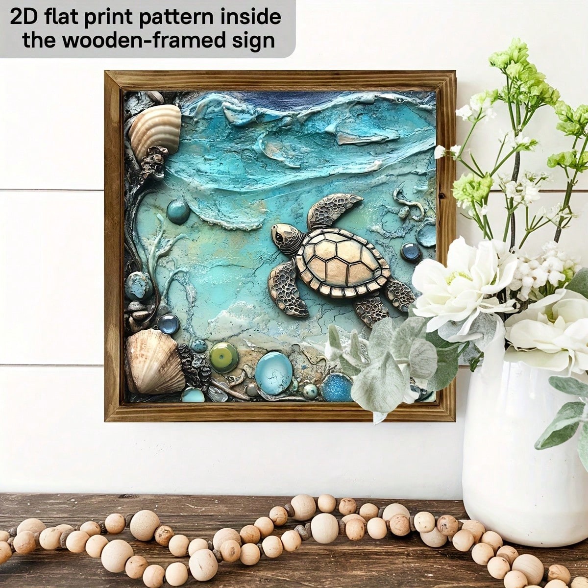 3D Relief Sea Turtle Seashell Ocean Wooden Plaque Coastal Bathroom Wall Decor