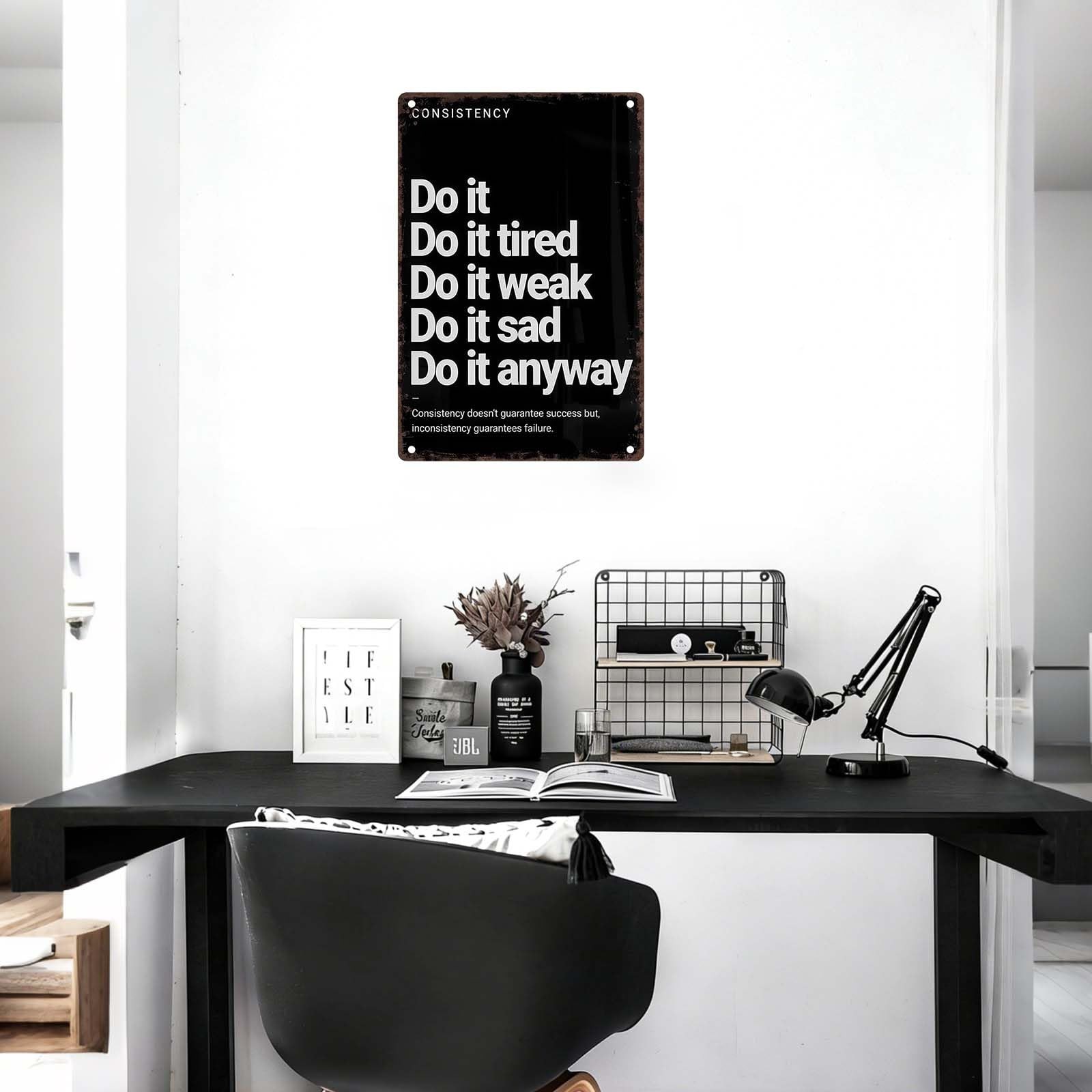 Do It Anyway Vintage Sign, Metal Motivational Wall Art for 12×8 inches, black