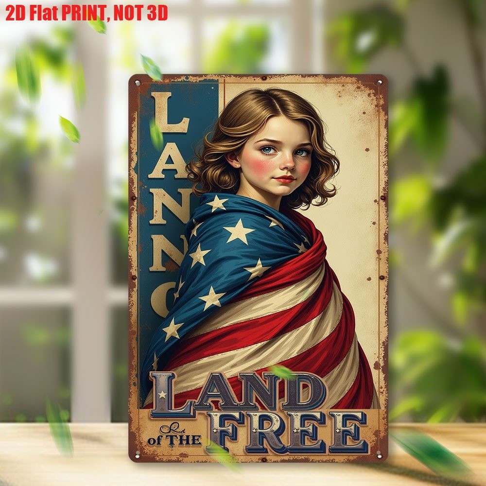 Vintage Land of the Free Metal Tin Signs American Flag Patriotic Wall Decor Art