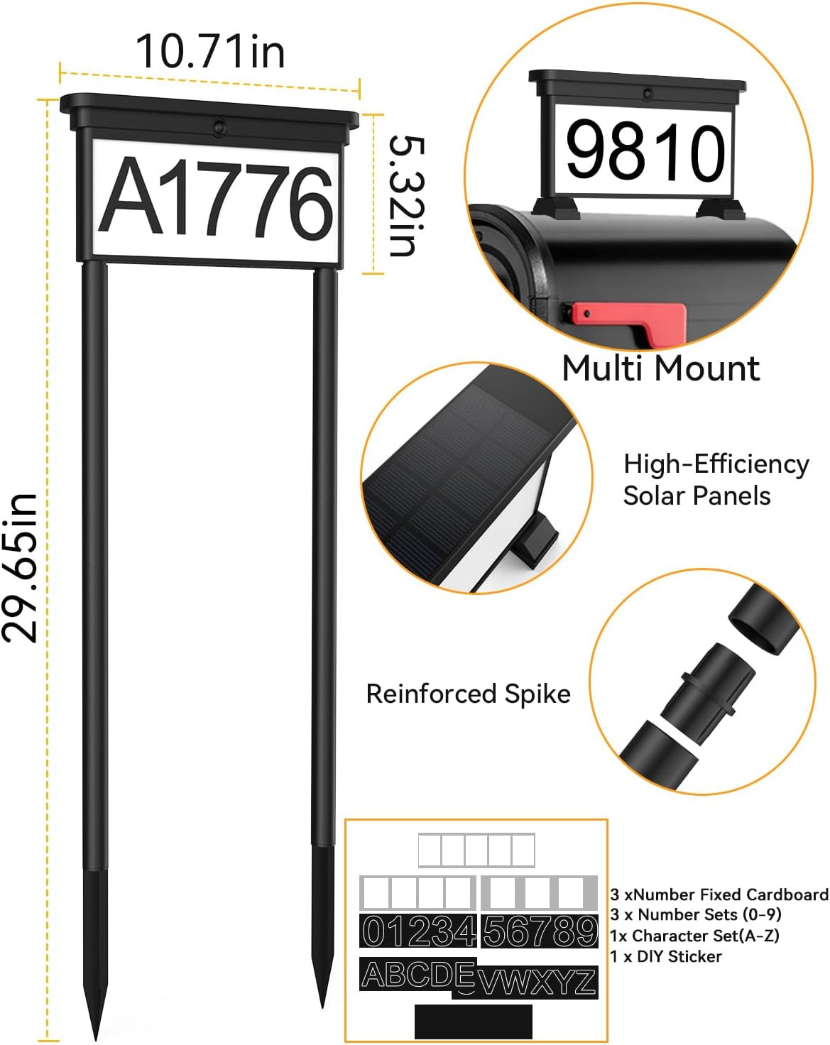 New Upgraded Solar Address Sign,Double Sided Glow House Numbers with Auto On/Off