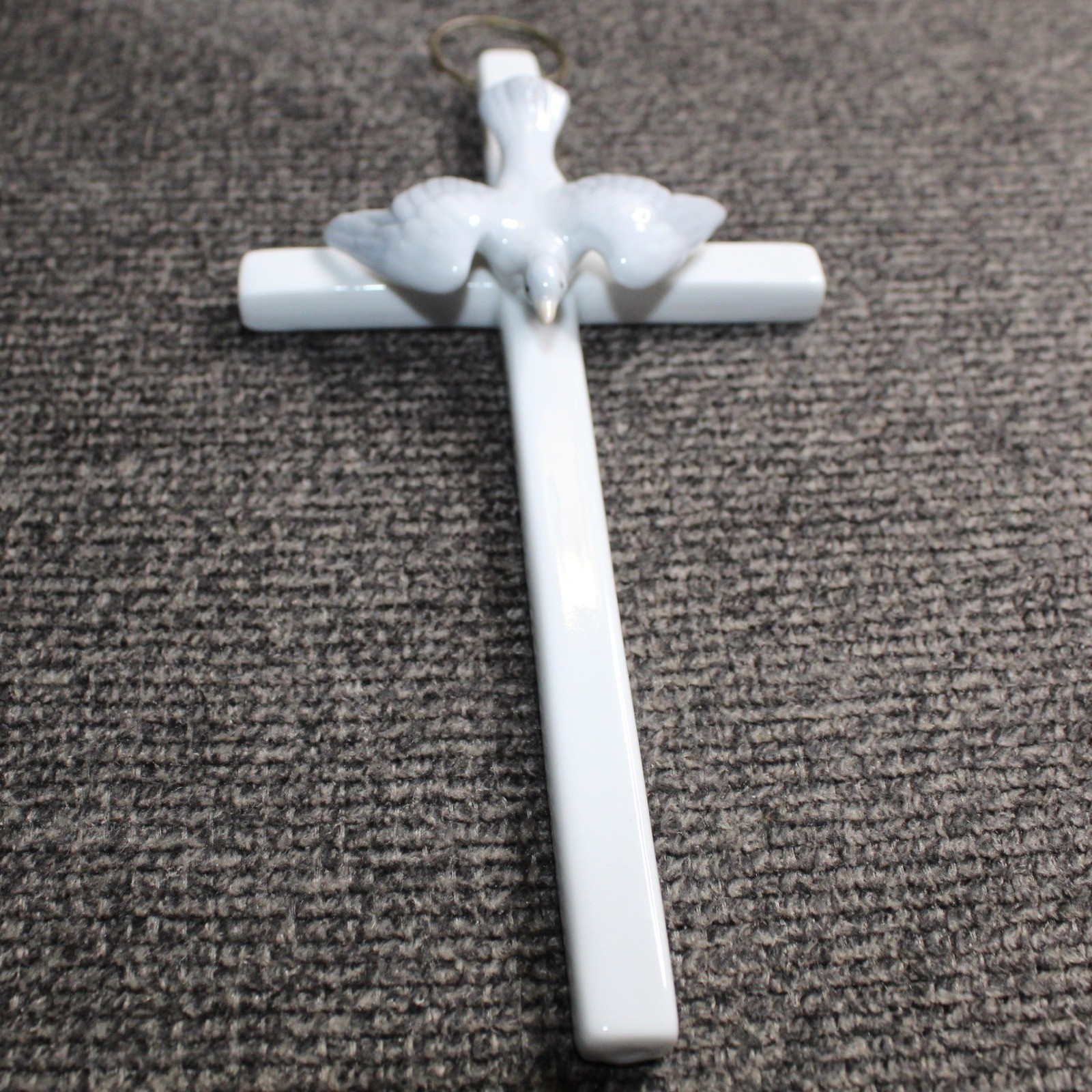 Vintage White Porcelain Cross Wall Hanging Dove Holy Spirit Religious Decor