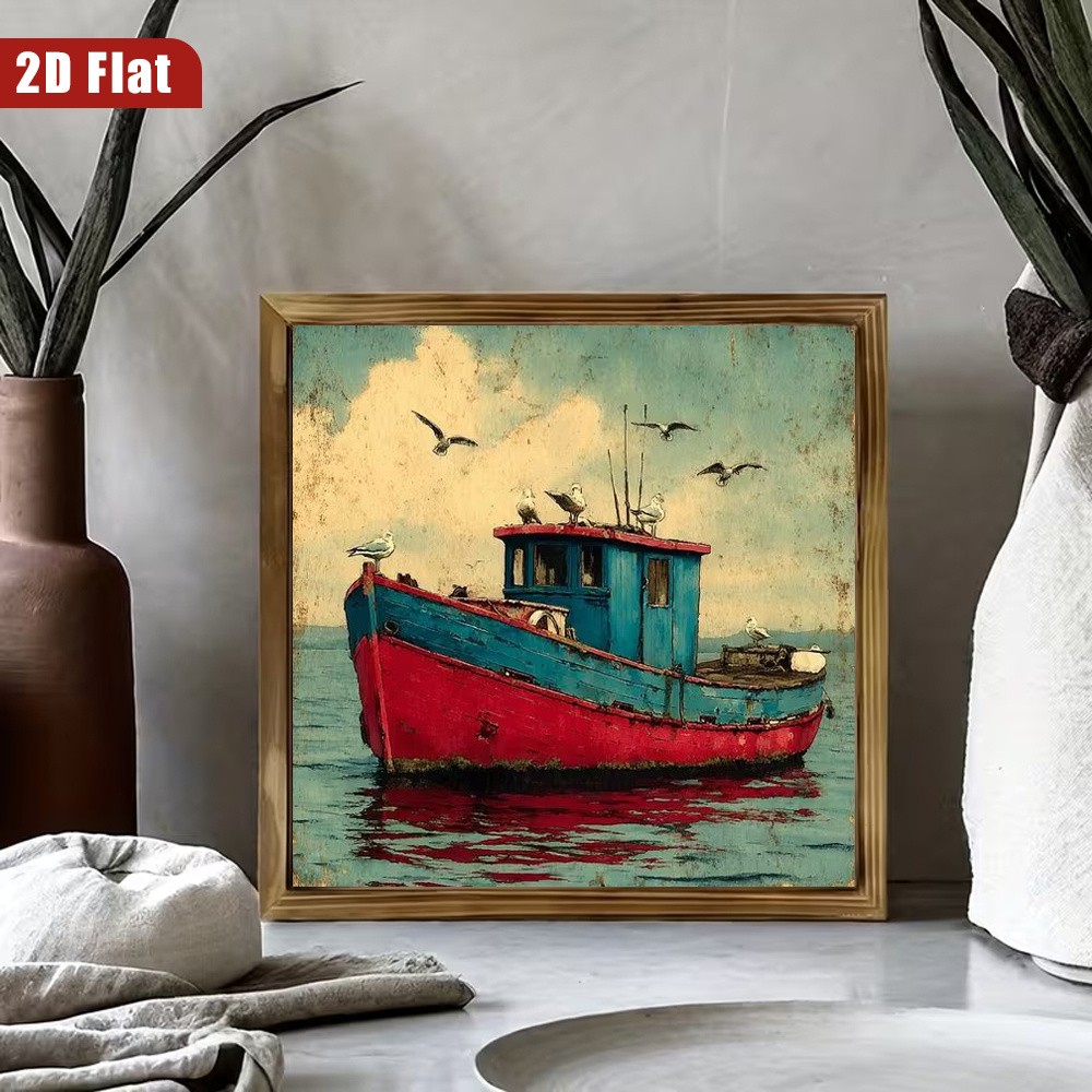 Antique Fishing Boat Coastal Wooden Plaque Beach Ocean Lover Gift Decoration