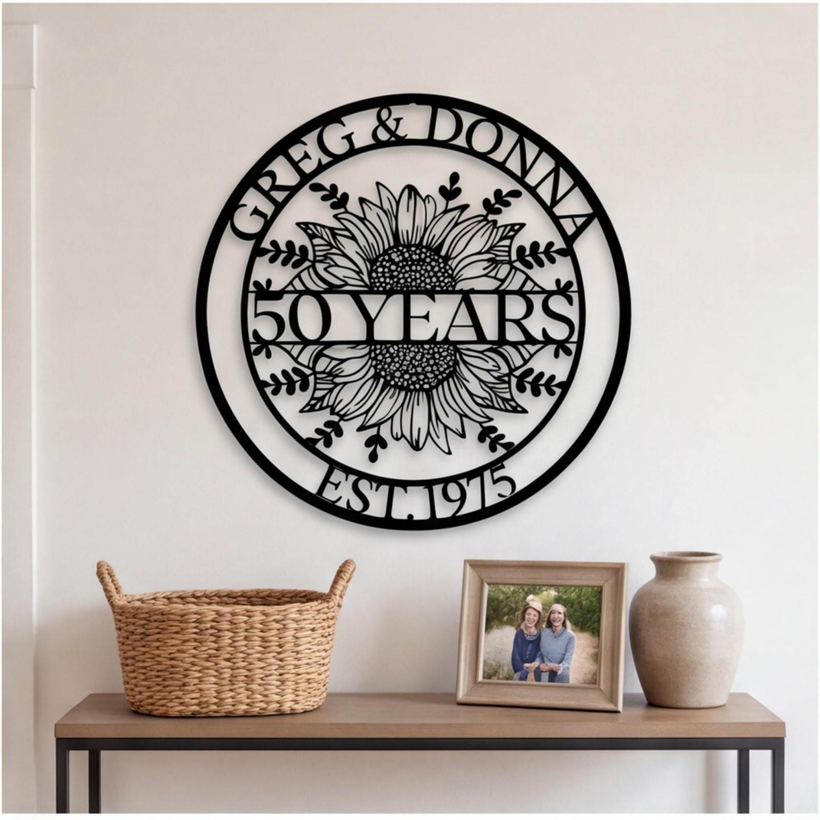 Personalized 50th Anniversary Metal Wall Art, Custom Sunflower Couple Sign