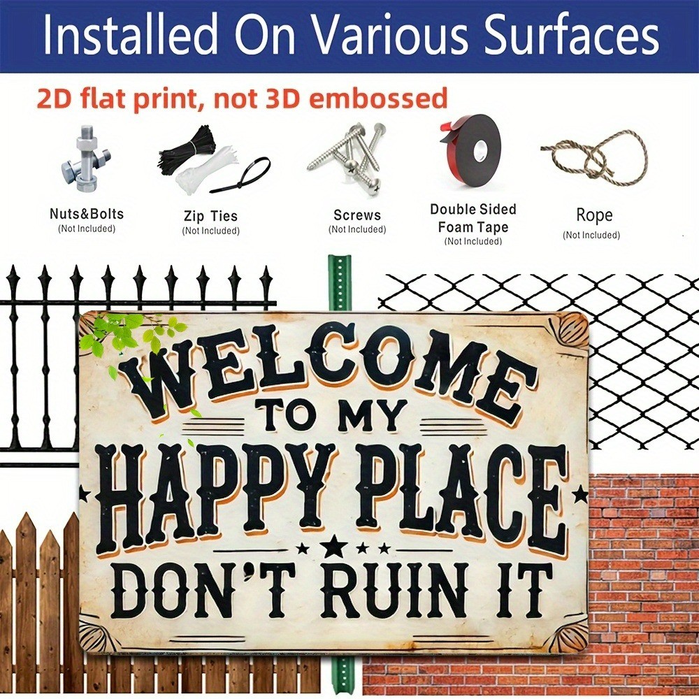Rustic Welcome Sign Vintage Metal Tin Wall Art Welcome to My Happy Place Cozy