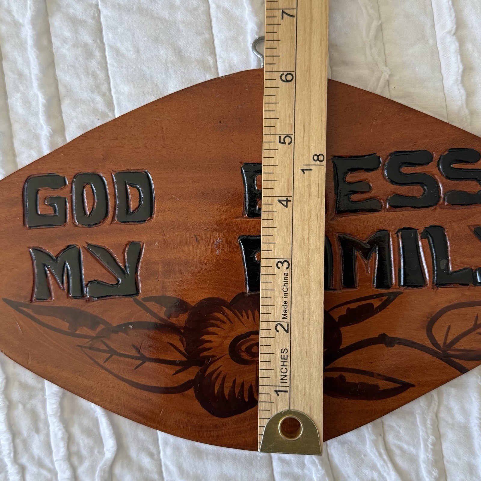 VTG Wood Sign “God Bless My Family” Folk Art Handmade Hawaii Christian 6”x 10”