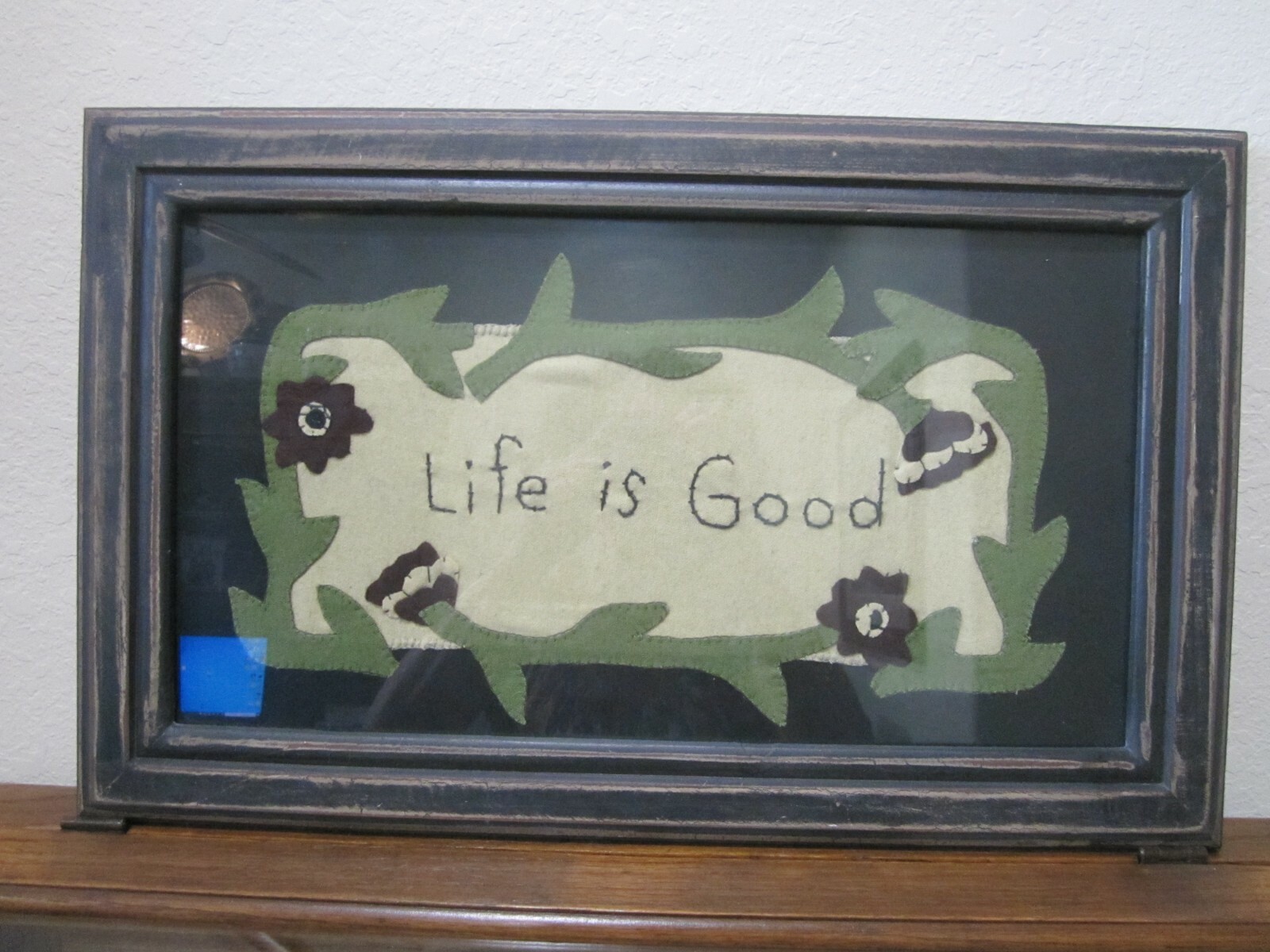 ‘LIFE IS GOOD” FRAMED  WITH GLASS   FELT DESIGN  MULTI COLORS   HOME DECOR