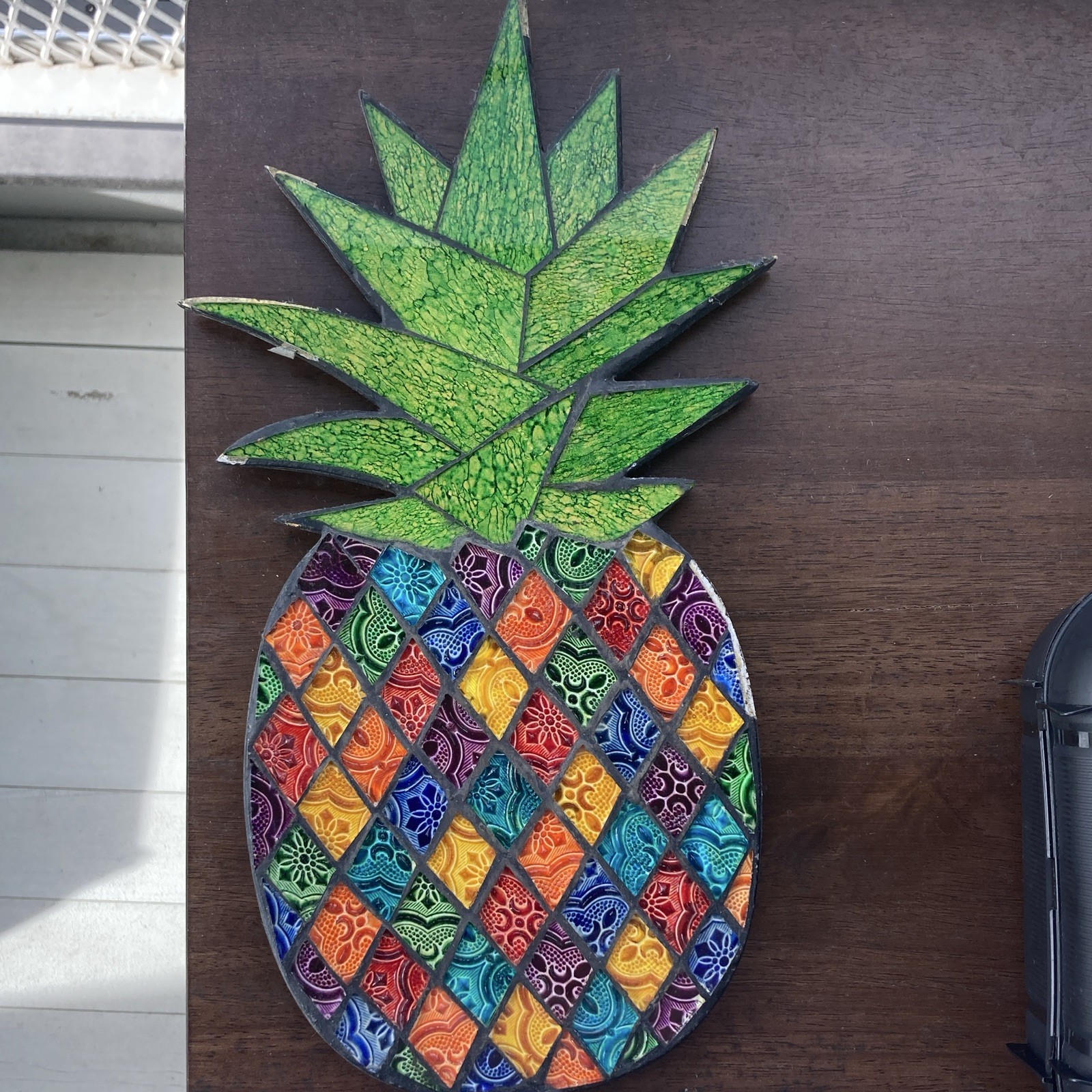 Multicolor Painted Wood Pineapple Wall Plaque, Vertical, Ready to Hang Decor