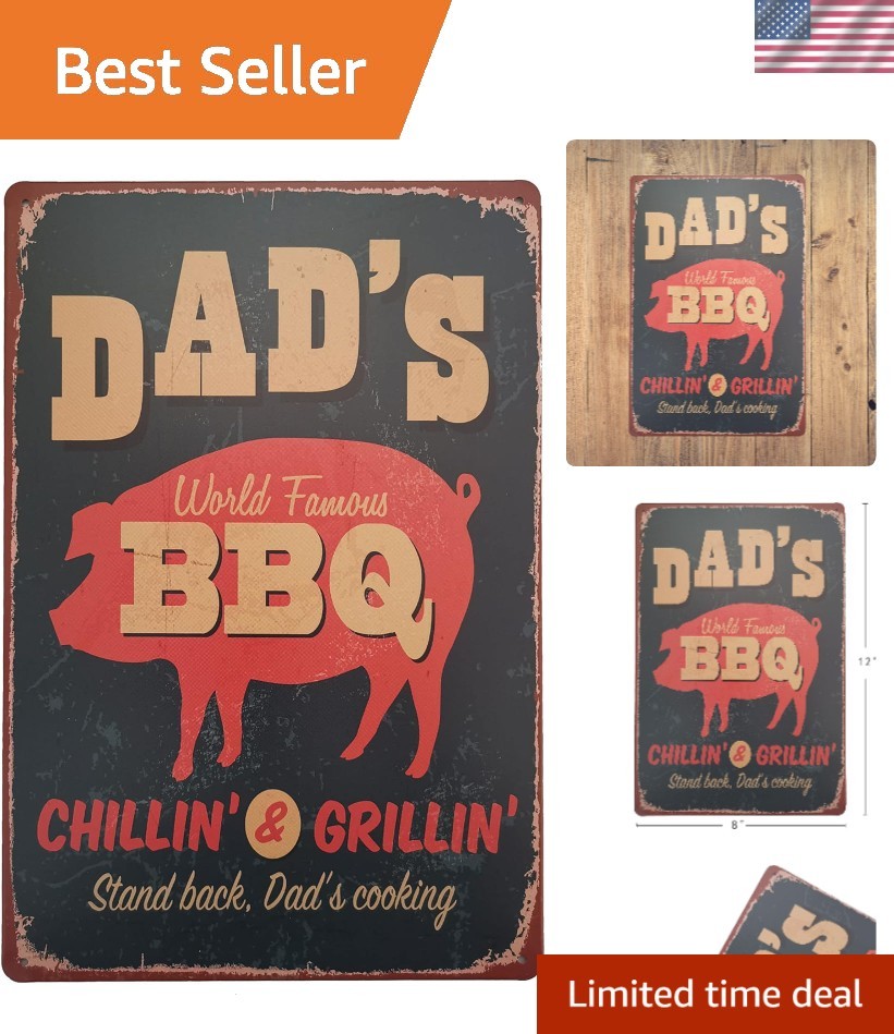 Vintage Dad’s BBQ Zone Tin Sign – Stylish Decorative Wall Art, 12×8 Inches